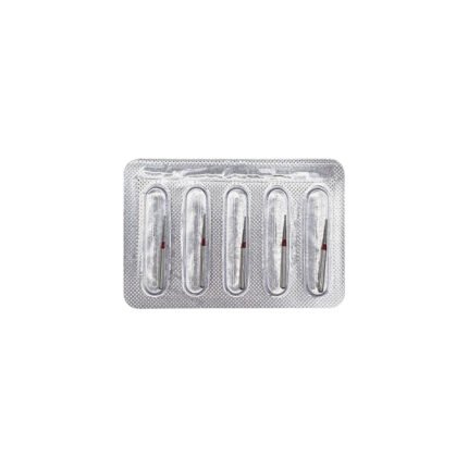 Freză diamantată TC21F conică vârf ascuțit, ISO 165/013, fină (roșu) - set 5 freze