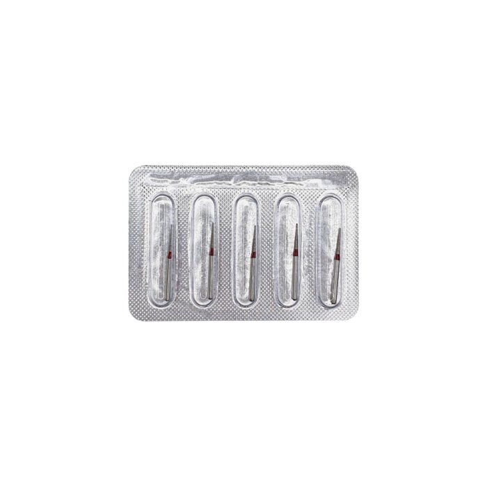 Freză diamantată TC21F conică vârf ascuțit, ISO 165/013, fină (roșu) - set 5 freze