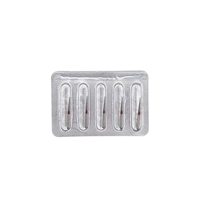 Set 5 freze diamantate TR11F conică vârf rotunjit, ISO 199/014, fină (roșu)