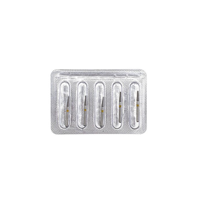 Freză diamantată TR21EF conică vârf rotunjit, ISO 197/014, extra-fină (galben) - set 5 freze
