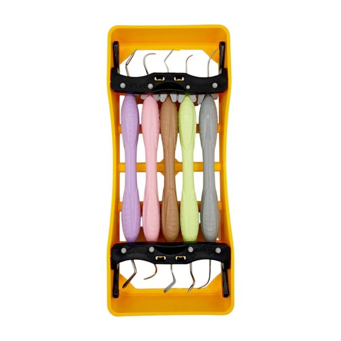 Set galben 5 spatule ergonomice pentru modelarea compozitului dentar, alternative LM-Arte, ideale pentru restaurări estetice în stomatologie