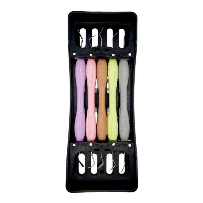 Set negru 5 spatule ergonomice pentru modelarea compozitului dentar, alternative LM-Arte, ideale pentru restaurări estetice în stomatologie