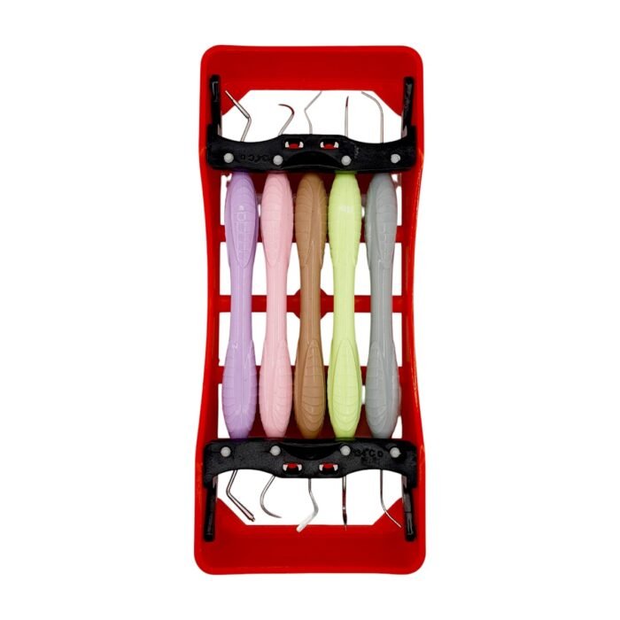 Set rosu 5 spatule ergonomice pentru modelarea compozitului dentar, alternative LM-Arte, ideale pentru restaurări estetice în stomatologie