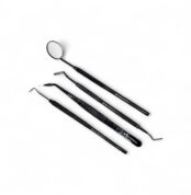 Trusă de Consultație Stomatologică 4 piese neagră: oglindă dentară, pensă dentară, sondă, spatulă bucală