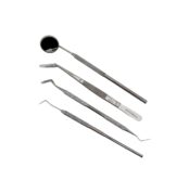 Trusă de Consultație Stomatologică 4 piese: oglindă dentară, pensă dentară, sondă, spatulă bucală
