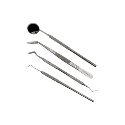 Trusă de Consultație Stomatologică 4 piese: oglindă dentară, pensă dentară, sondă, spatulă bucală