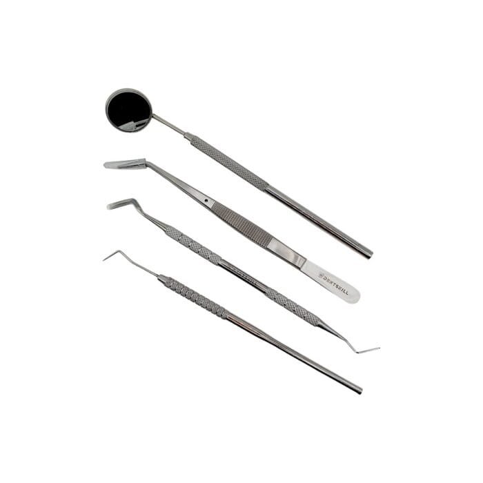 Trusă de Consultație Stomatologică 4 piese: oglindă dentară, pensă dentară, sondă, spatulă bucală