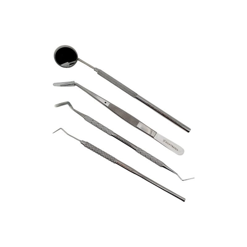 Trusă de Consultație Stomatologică 4 piese: oglindă dentară, pensă dentară, sondă, spatulă bucală