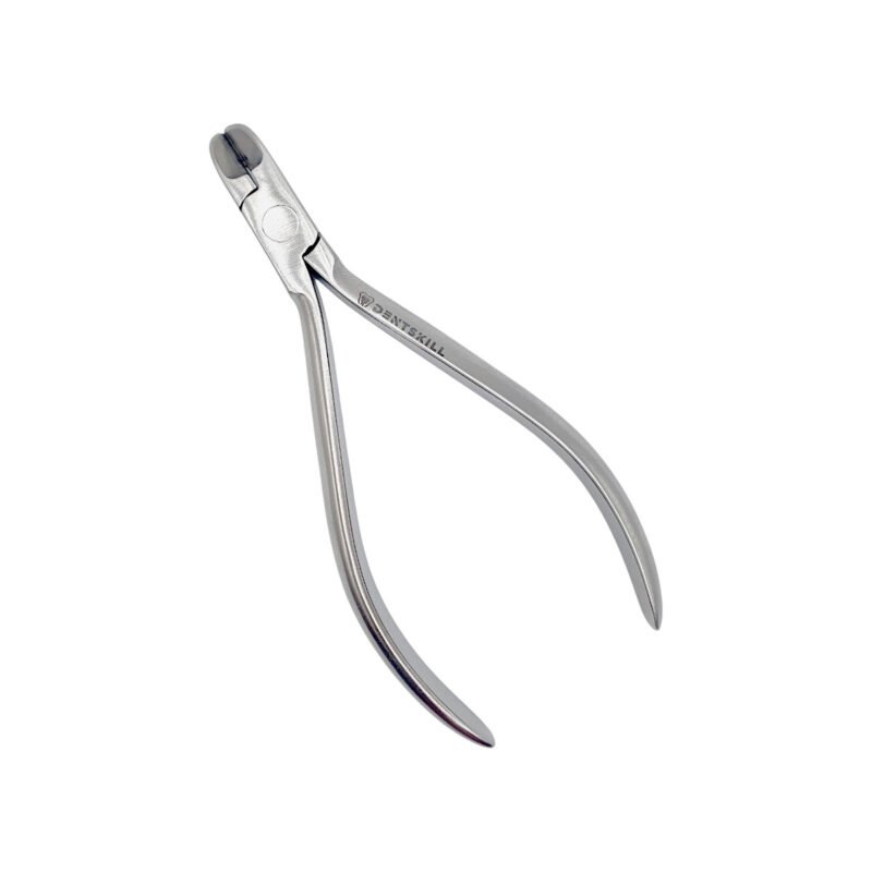 Cleste ortodontic cutter distal cu insertii de carbura de tungsten pentru sarma dura.