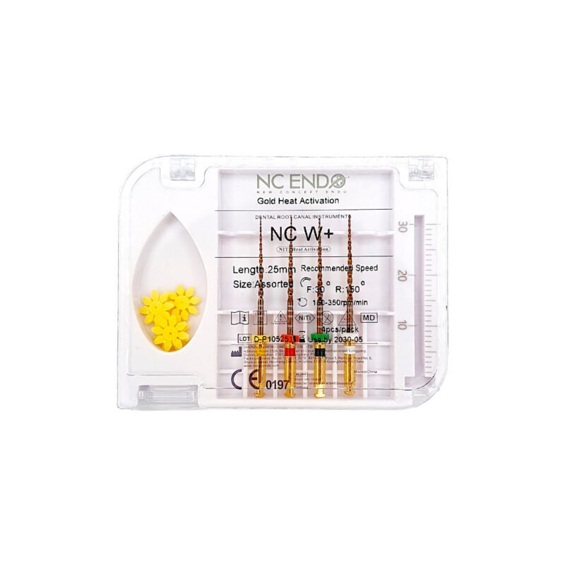 Sistem de ace reciproce NC ENDO W+ (tip WaveOne Gold) în trusă autoclavabilă.