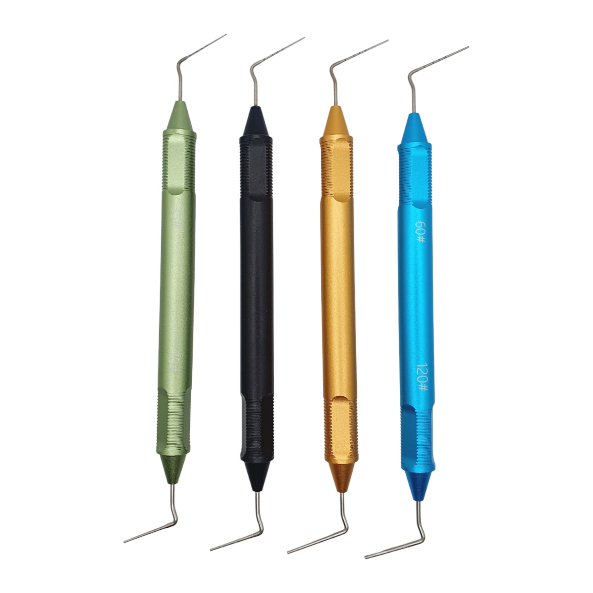 Set 4 pluggere endodontice manuale Denco NiTi și Oțel, culori asortate.